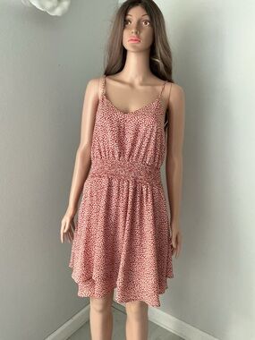 mittoshop Red Micro-Print Smocked Waist Mini Dress